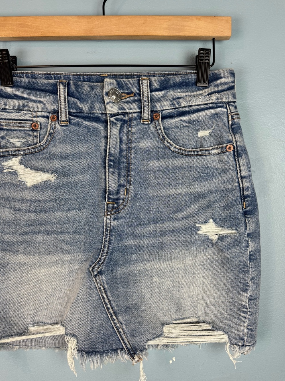 American Eagle Curvy Hi-Rise Mini Denim Jean Skirt 4 Super Stretch